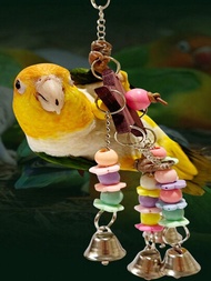 1只鳥籠掛飾,適用於小型和中型鸚鵡,附帶牡丹形狀亞克力玩具
