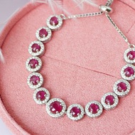 真紅寶石手鐲，925銀，鍍白金，可調節抽繩肩帶。