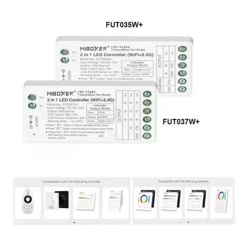 Miboxer Tuya APP Smart Controller WiFi+2.4G FUT035W+ 2in1 FUT037W+ 3in1 DC12-24V singl color Dual wh