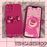 [ Has ip 15promax ] neon pink ip pro camera case with super hot lotso strawberry bear pattern for ip