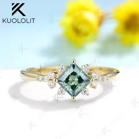 Kuololit 0.8CT Cyan Moissanite Ring for Women14K 10K Silver White Gold Ring for Women Matching Engag