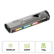 長城戶外 - WURKKOS TD11 智慧型 OLED 戰術手電筒，3000 流明，320 公尺射程，雙戰術尾部按鈕，升壓恆定電流驅動