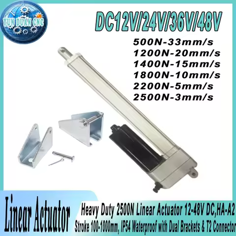 Heavy Duty 2500N Linear Actuator 12/24V DC,HA-A2 Adjustable Stroke 50-1000mm, IP54 Waterproof with D
