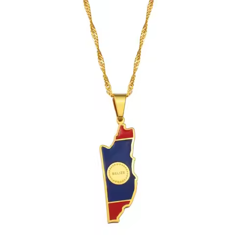Anniyoc Belize Map Flag Pendant Necklaces Women Charm Belize's Maps Jewelry #208921