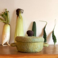 羊毛氈兒童房玄關收納容器 小燉鍋 / 入厝禮 / 綠