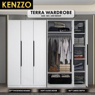 FREE Installation ! Kenzzo : 200cm Tall 3-Door Wardrobe | Premium Solid Wood Full White Closet – Ter