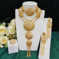 4pcs Gold-Plated Round Tassel Pendant Necklace Jewelry Set, Earrings Bracelet Ring, Suitable For Wed