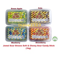 [HALAL] Jomei Sour Straws Soft & Chewy Sour Candy Stick (1kg) - Cola / Strawberry / Blueberry / Gree