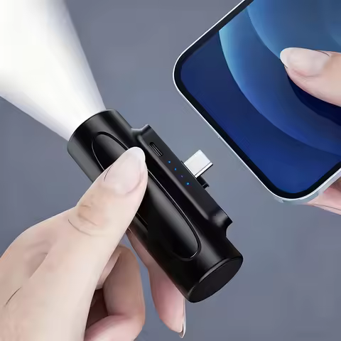 Mini Capsule Power Bank 5000mAh Type C Powerbank with Flashlight External Battery Fast Charger for i