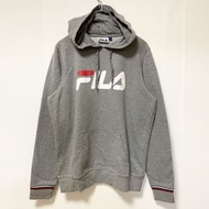 古著 FILA 長袖大標誌印花連帽衫，灰色，休閒，前口袋，L 碼