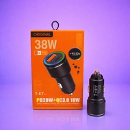 T-E7] CAR Charger PD 38W 2USB USB-A + USB-C Fast Charging Saver CAR PD20W+QC3.0 18W