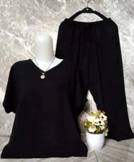 SETELAN ANDIN PAJAMAS LENGAN PENDEK PAJAMAS POLOS SETELAN CELANA LENGAN PENDEK SETCEL KATUN RAYON 7/