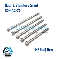 Bolt L M8 x 90 HALF THREAD (Length 9cm) Stainless 304 THE A2-70/ Thread 10/ L6 Key
