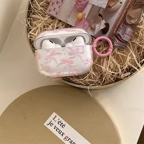 Pink Bow for AirPods pro Protective Case 2022 Wireless 2nd Generation Earphones Cover Compatible wit