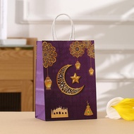 Set Eid Mubarak Gift Handbag Ramadan Kraft Paper Ramadan Candy Tote Packaging Cookie H4o7