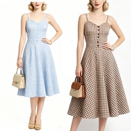 Baju Prom~Vintage 80s & 90s Hepburn Outfit Plaid Halter Backless Elegant Swing Dress