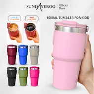 SUNDAYEROO 600ML 316 Stainless Steel Botol Termos Tahan Panas Sejuk Tumbler With Handle w Straw Hand