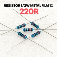 (10 PCS) RESISTOR 1/2W 1/2WATT 220R 220 OHM MF 1% ROHS