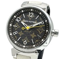 LOUIS VUITTON/ 路易威登 Tambour PM QA070 女士手錶，不銹鋼/皮革石英機芯，ブラウン字母盤/白色皮革錶帶