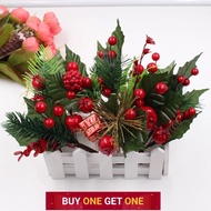 [Buy 1 Free 1]2Pcs Christmas Decor Artificial Flower /Christmas Small Artificial Berry Pine Picks/Stamens Pearl Branches Mixed Berry For Wedding Decoration DIY Gift Box Craft Fake Flowers