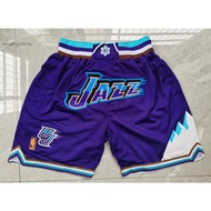 Pockets Available New NBA Men's Utah Jazz Karl Malone John Stockton Donovan Mitchell Just Don Embroidery Big Logo Basketball Shorts Pants Purple