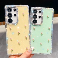 Lovely Tulip Cover For Samsung S26 Ultra Glitter Diamonds Case For Samsung S25 Ultra S26 Plus S24 S2