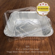 Aluminum Foil Food Container SQUARE 207x207mm PREMIUM + Lid (5 sets) - code 4483-P