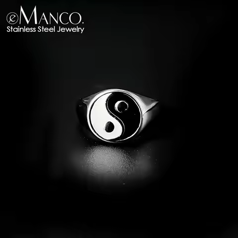 eManco Stainless Steel Yin Yang Bagua Diagram Ring Men's Jewelry Understated Delicate Enamel Drip Oi