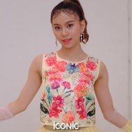 iCONiC YELLOW KENYA FLORALS PAINTING TOP #5304 เสื้อแขนกุด ผ้าไหม พิมพ์ลาย ดอกไม้ อก34" ยาว18" เอว33