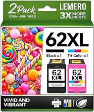 LEMERO 62XL Ink Cartridges Remanufactured Ink Cartridge Replacement for HP Ink 62 for HP 62XL Ink Ca