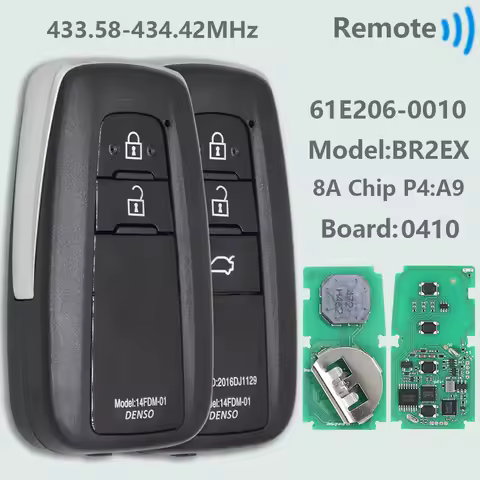 DR 8A Chip P4:A9 433.58-434.42MHz 61E206-0010 BR2EX Proximity Car Remote Control Key For Toyota CHR 