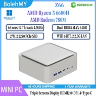SZBOX Z66 Ryzen 5 6600H Mini PC DDR5 64GB M.2 PCIE SSD WiFi6 BT5.2 Windows11 Gaming Office PC
