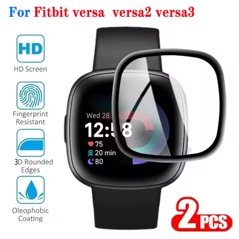 2PCS 3D Protective Film Cover Soft Glass For Fitbit Versa 2 3 Sense Versa4 Smart Watch Full Screen P