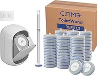 CTIME Disposable Toilet Brush with Holder, White Plastic, 60 Brush Heads, Cylindrical Design, 4.3x3.
