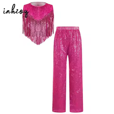 Kids Girls 2 Pieces 70S Disco Dance Sets Jazz Performance Costume Latin Outfits Retro 70s Style Two 