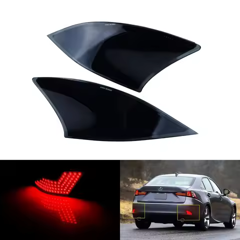 ANGRONG 2X Red LED Rear Bumper Reflector Stop Brake Light Black Lens For Lexus IS 250 300h MK III 13