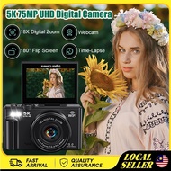 5K Digital Camera 75MP CCD 180°Flip Screen 18X Auto Zoom Portable Selfile Camera Small 4K HD Video C