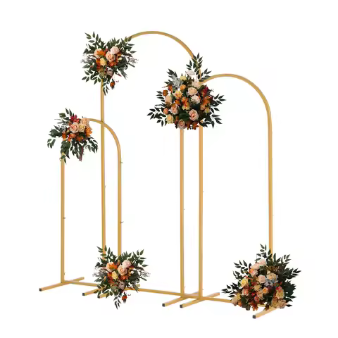 Golden metal balloon arch bracket 3-piece set (7.2 feet/6.6 feet/6 feet) suitable for wedding ceremo