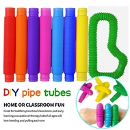 Rainbow Pop Tube Stretch Fidget Sensory Toy Stress Relief Bendable Folding Tube | Mainan Pop Tube | 