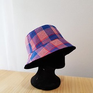 英倫格紋雙面漁夫帽 漁夫帽 遮陽帽 情侶帽 英倫風 韓國設計布 藍