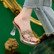 FC3 8CM Rhinestone Open Toe High Heel Slippers
