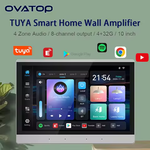 10 Inch Smart home Touch Screen 4 Zone Audio in Wall Amplifier TUYA Controls Panel Android 11 System