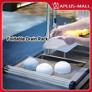 Stainless Steel Roll-up Drying Rack Over The Sink Dish Organizer Foldable Bowl Drainer For Kitchen