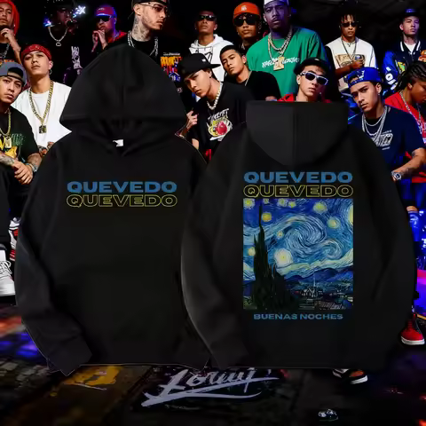 2025 Quevedo Buenas Noches Album Graphic Autumn and Winter 100% Cotton Printing Hoodies Men's Hip Ho