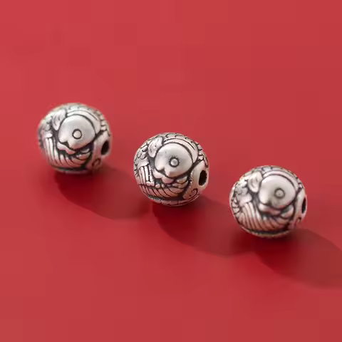 999 Pure Silver Craftwork Fish Pattern Separation Round Loose Beads 10mm Craftwork 3D 999 Silver Spa