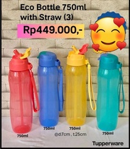 Tupperware Eco bottle 750ml with Straw 1 PCS / botol minum / botol minuman anak viral / tupperware official / eco straw 750ml / botol minum ada sedotannya