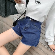 Panda.shop 👖 กางเกงยีนส์ขาสั้นเอวสูง ปลายรุ่ย ขากว้าง 👖  #22045