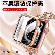 Apple watch iWatch 9th Generation apple Rhinestone Integrated PC Protective Case apple watch 56789th Generation/SE watch Case with Film Diamond watch Case