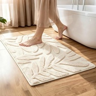 Whaline 3D Green Leaves Rug Tufted Bath Mat Botanical Absorbent Floor Carpet Non Slip Leaf Bathroom 