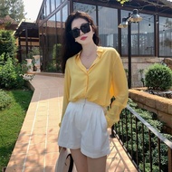 KT01เสื้อเชิ้ตผู้หญิงแขนยาว shirt yellow สีเหลือง ผ้าไหมอิตาลี สวมใส่สบาย เหมาะกับอากาศประเทศไทย